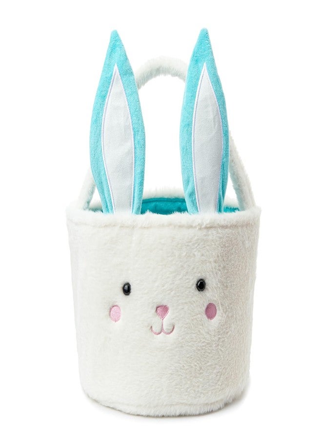 Ouksma Plush Bunny Basket for Easter Fluffy Easter with with Bunny Ears , Easter Egg Hunts Decorations Candy Gifts Storage (Blue White) - Image 1